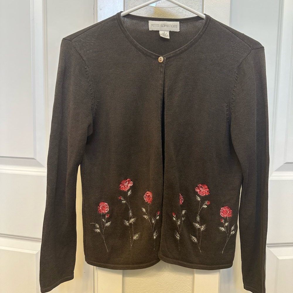 Petite Sophisticate Brown Cardigan